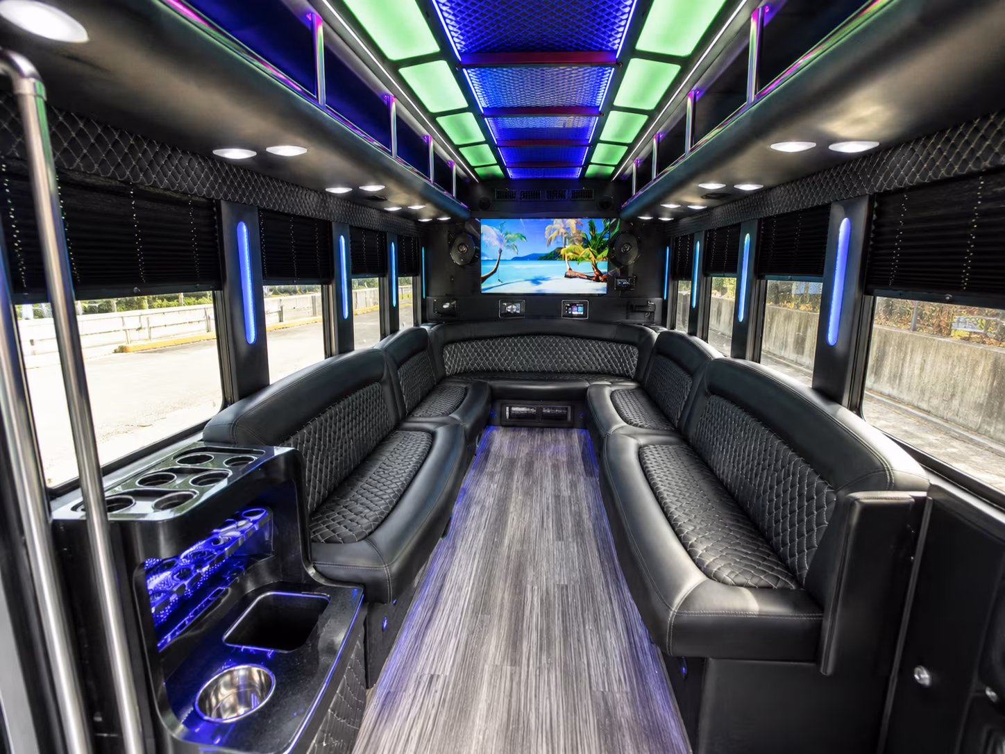 beaverton 18 passenger party bus inside